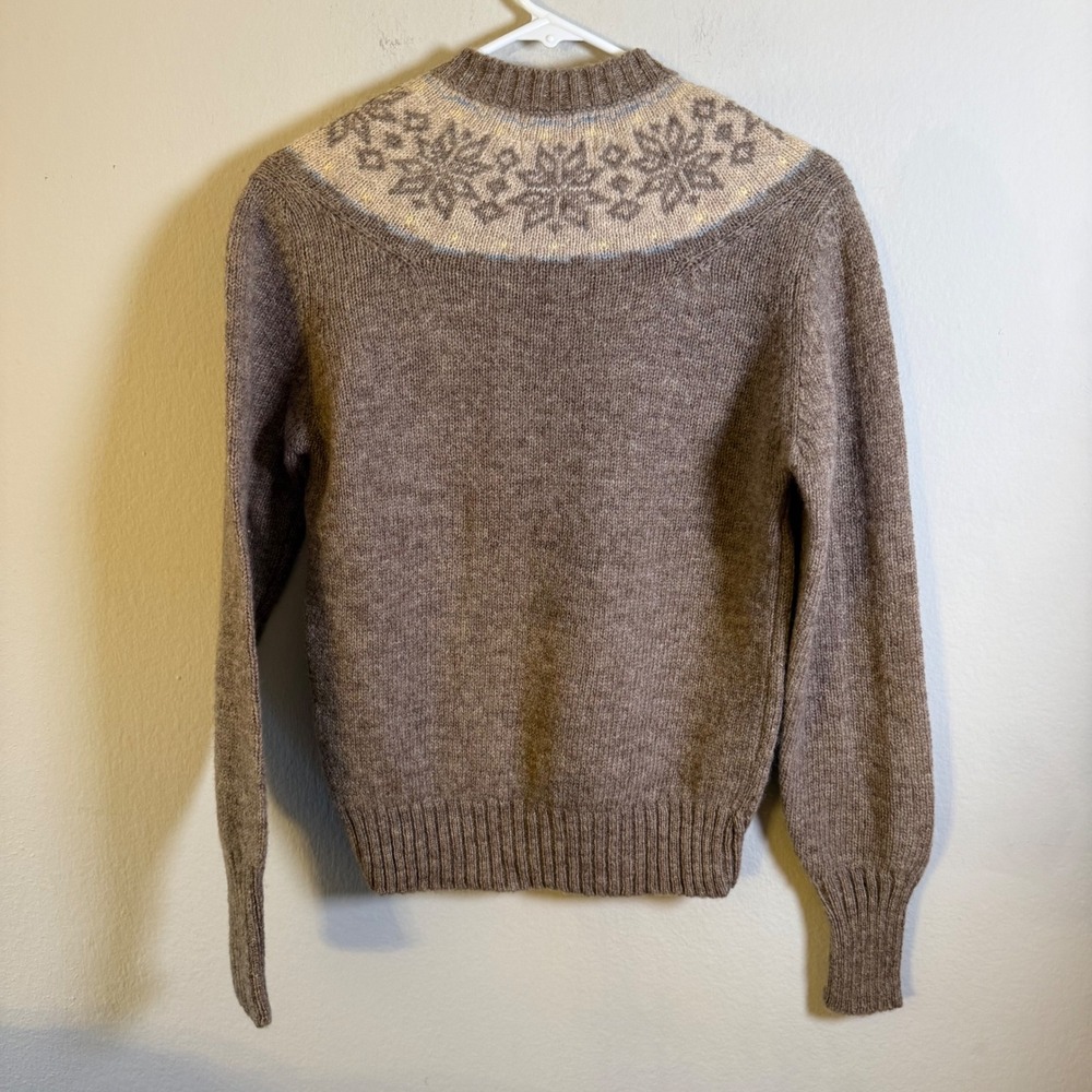 Woolrich Vintage Fair Isle Wool Henley Sweater Brown Snowflake Nordic Womens - Picture 4 of 6